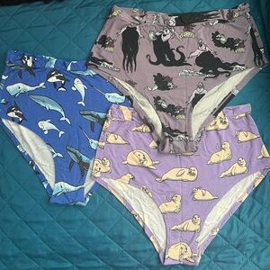 MeUndies High Waisted Cheeky panties XL whales, seals, Ursula 3 pair